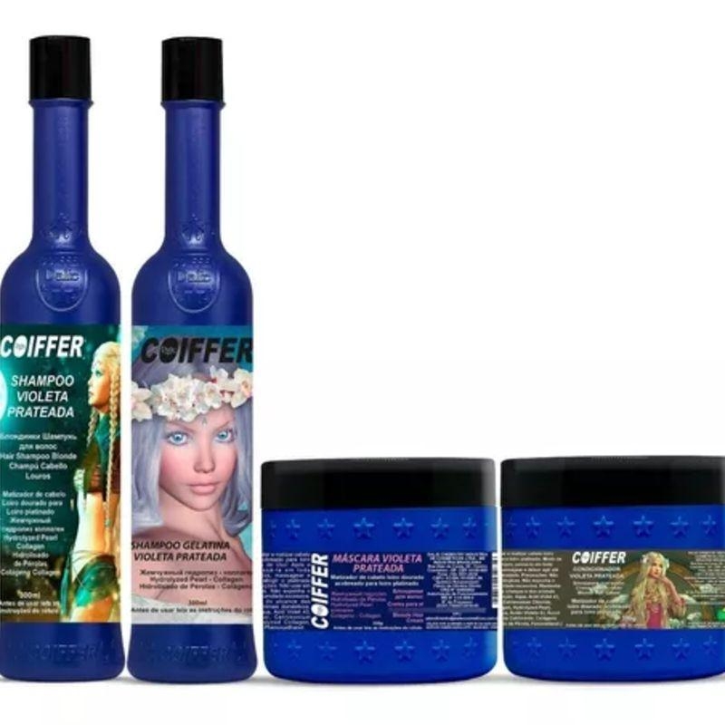 Kit Violeta Prateada Coiffer (4 UN) Cabelos Loiros Platinados