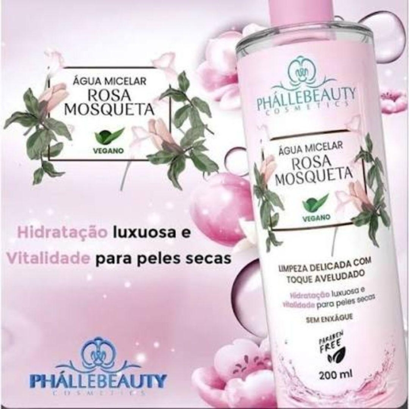 Água Micelar Rosa Mosqueta Vegano 200ml Phallebeauty