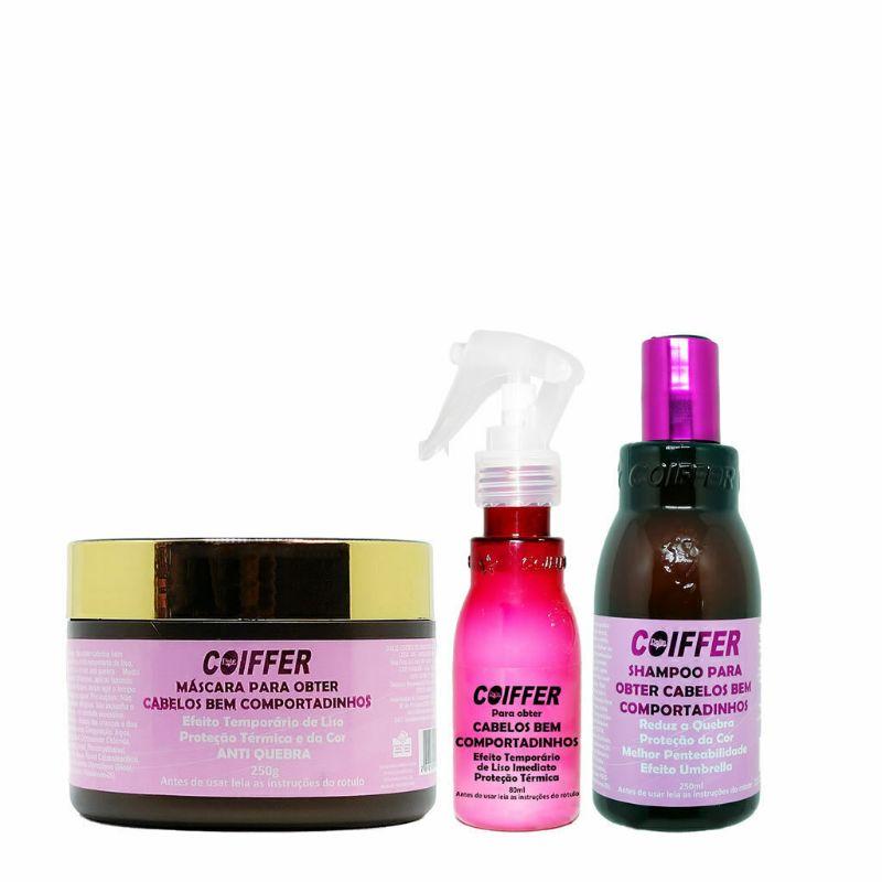 Kit Cabelos Bem Comportadinhos Coiffer (3 UN) Efeito Liso Imediato no Cabelo