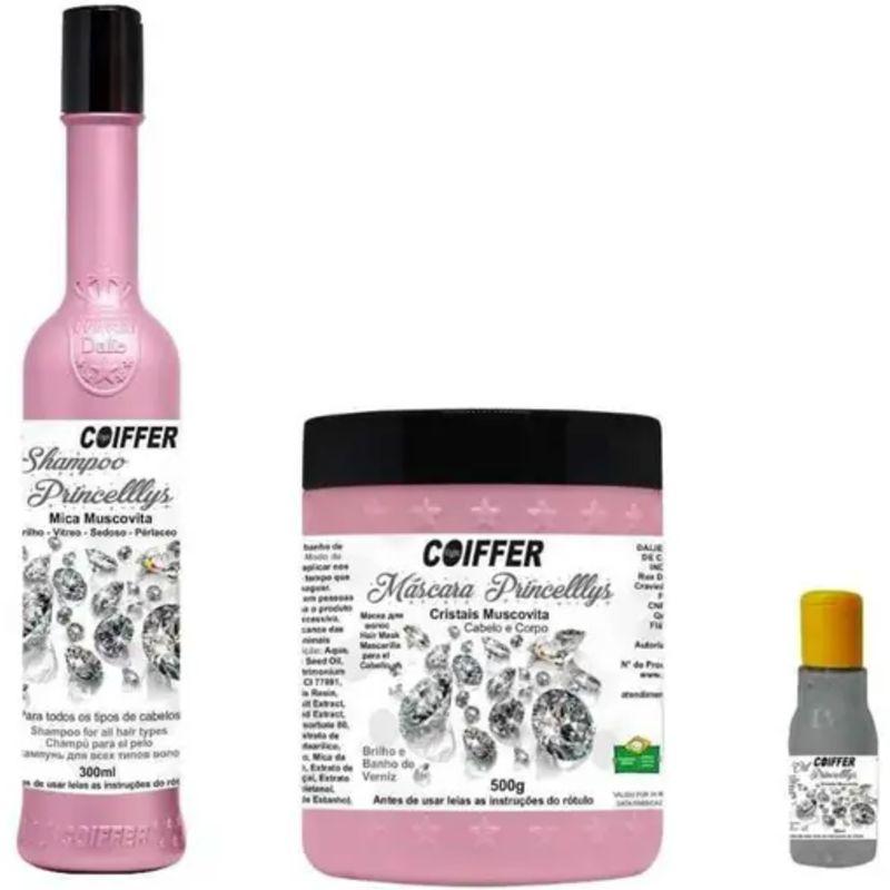 Kit Princelllys Coiffer (3 Un) Banho de Verniz com Shampoo, Máscara e Óleo